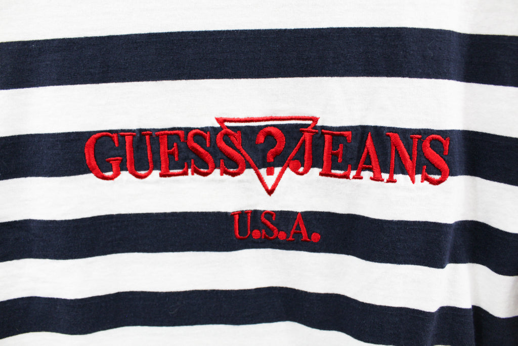 Z Vintage GUESS Jeans USA Embroidered Navy White Stripped Tee HG VINTAGE