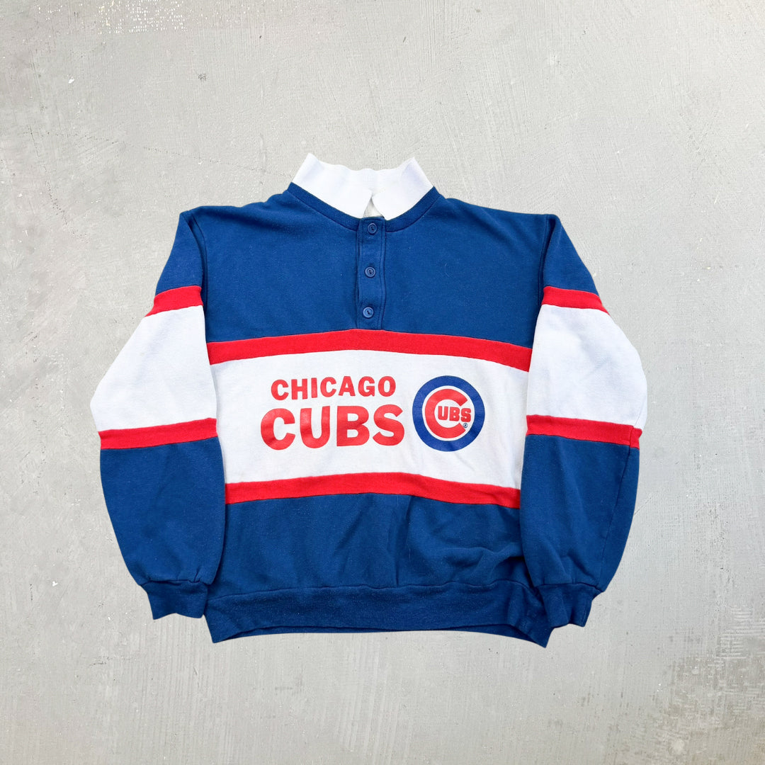 F- Vintage Chicago Cubs MLB Nutmeg Mills Logo Henley Crewneck