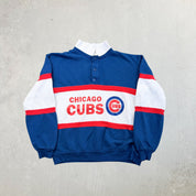 F- Vintage Chicago Cubs MLB Nutmeg Mills Logo Henley Crewneck