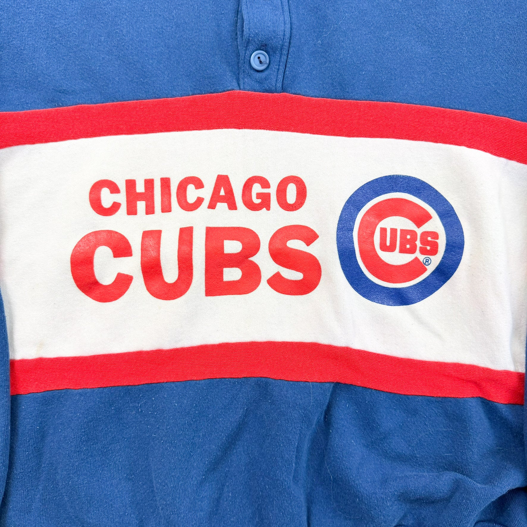 F- Vintage Chicago Cubs MLB Nutmeg Mills Logo Henley Crewneck