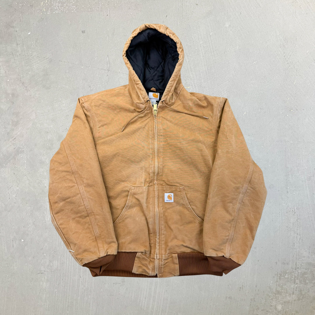 F- Vintage Carhartt Hooded Active Canvas Made In USA Work Jacket