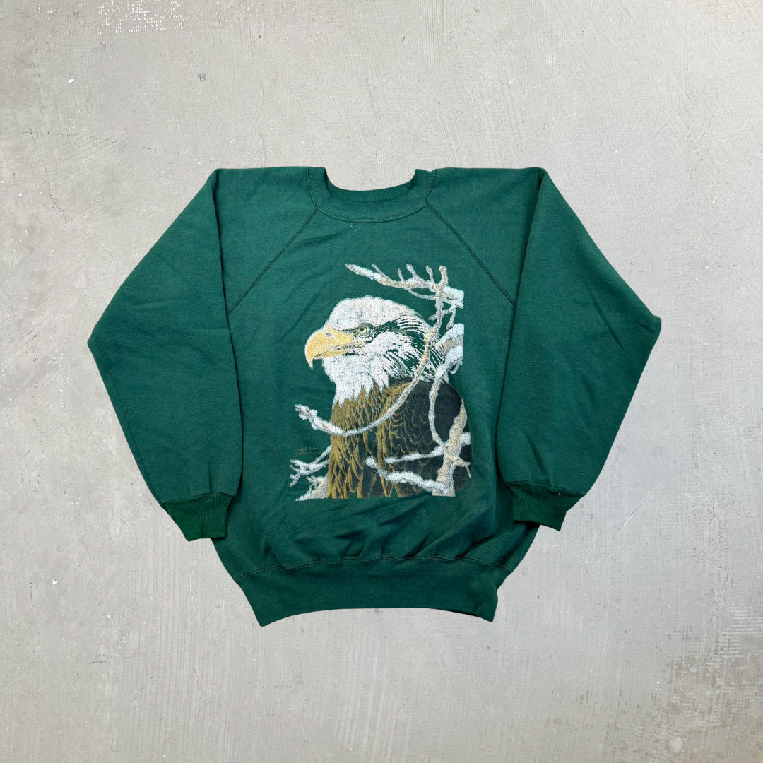 F- Vintage '93 Eagle Print Hanes Active Tag Made In USA Crewneck