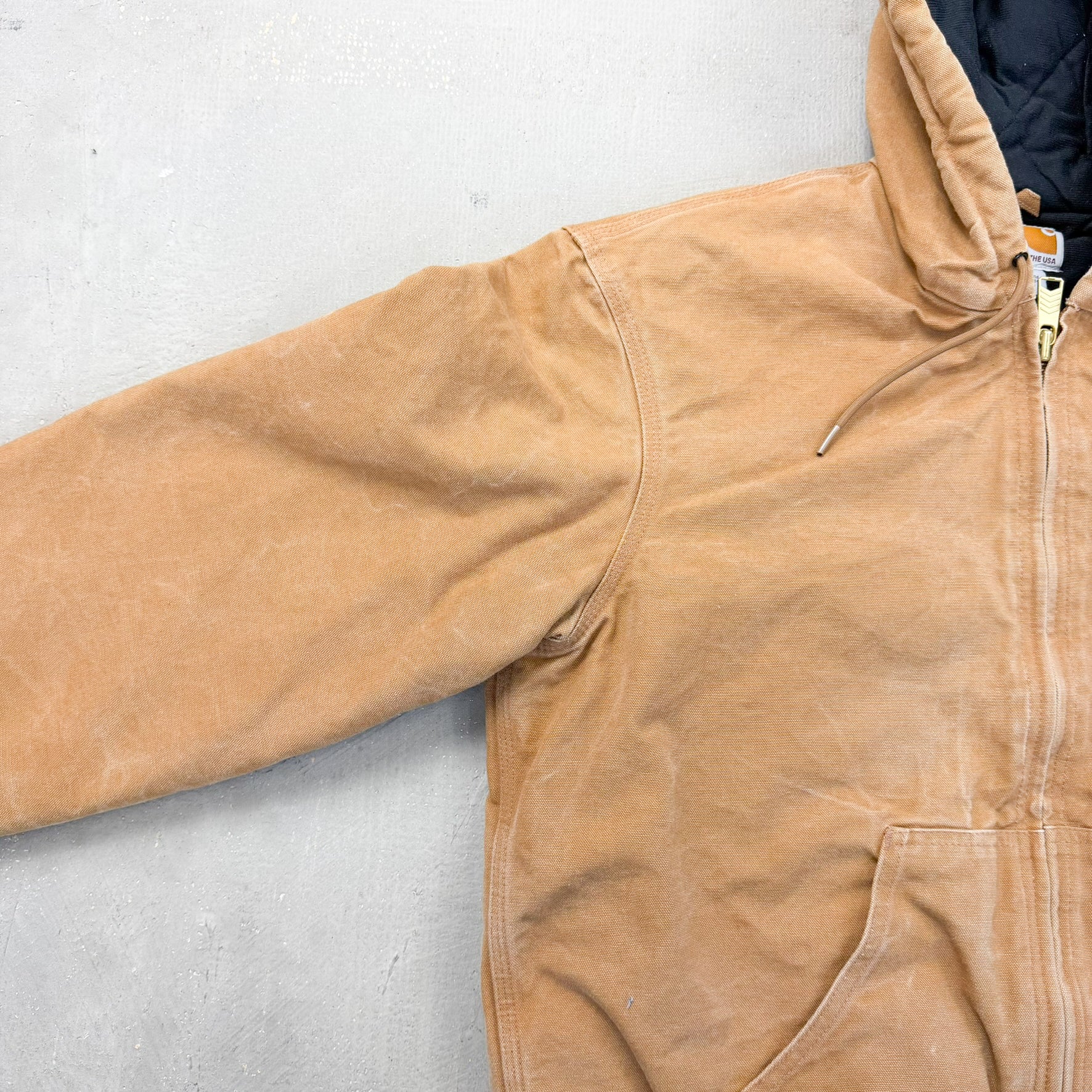 F- Vintage Carhartt Hooded Active Canvas Made In USA Work Jacket