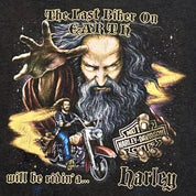 J- Vintage '90 Harley Davidson Last Biker On Earth Bike Week Tee - XL