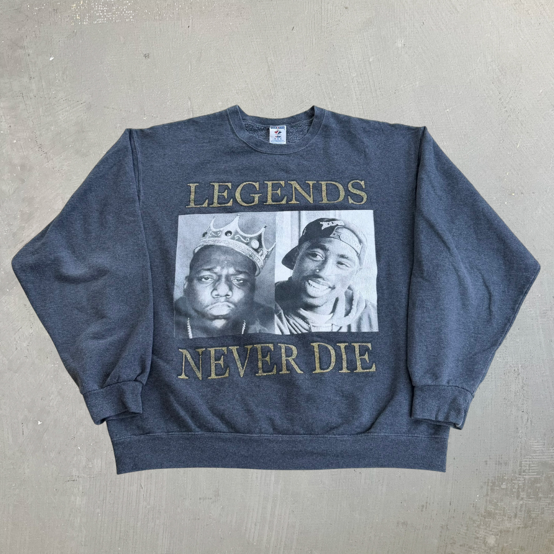 J- Tupac & Biggie Legends Never Die Picture & Text Crewneck - XL