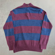 J- Vintage Chaps RL Embroidered Logo Maroon/Navy Quarter Zip Knit Sweater - M