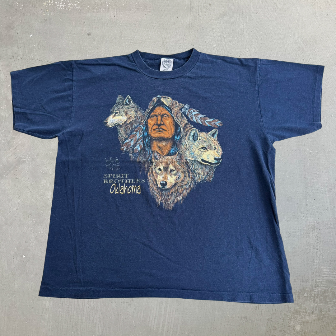 J- Vintage Oklahoma Spirit Brothers Wolves Graphic Made In USA Single Stitch Tee - XL