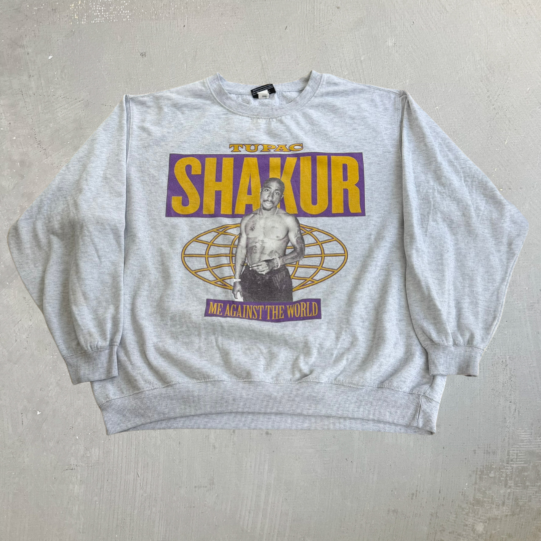 J- Tupac Shakur Me Against The World Picture & Text Crewneck - L