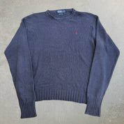 J- Vintage 90s Polo RL Embroidered Logo Navy Knit Sweater - L
