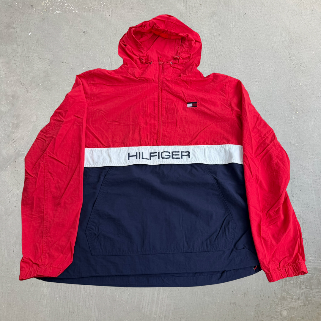 J- Vintage Tommy Hilfiger Color Block Lightweight Pull Over Anorak Jacket - XL