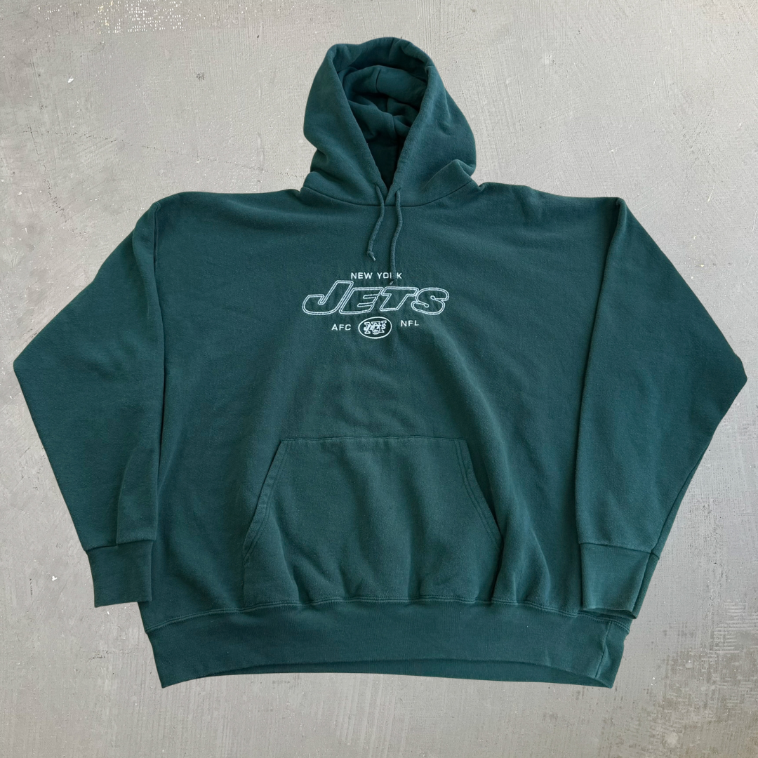J- Vintage New York Jets NFL Embroidered Graphic Text & Logo Hoodie - 2XL