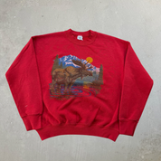 J-  Vintage Moose In Lake Animal Print Graphic Crewneck - M