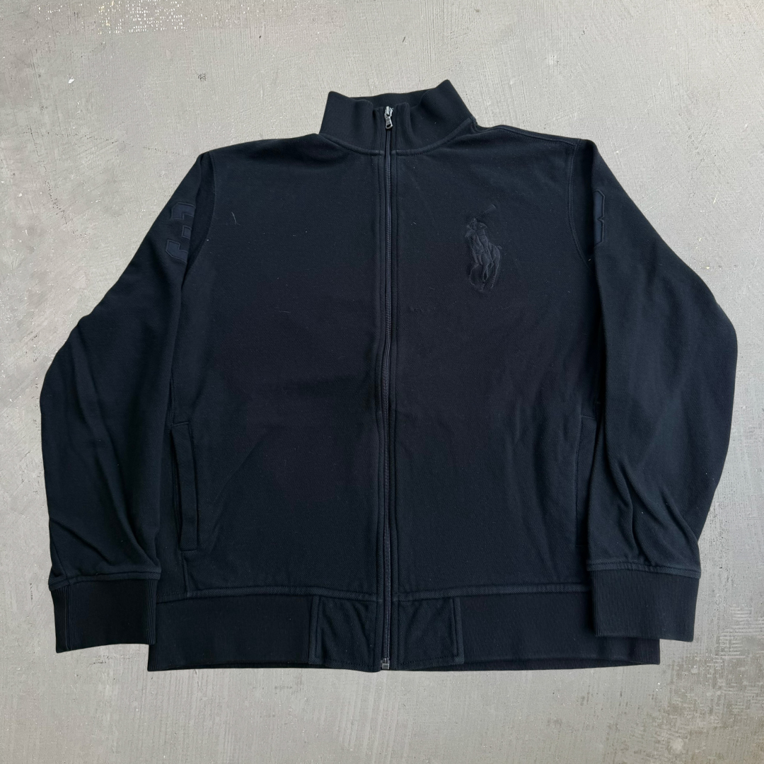 J- Vintage Polo RL Embroidered Logo Black Track Jacket - XL
