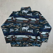 J- Vintage Daniel David Wolves & Moose All Over Print Quarter Zip Polar Fleece - XL