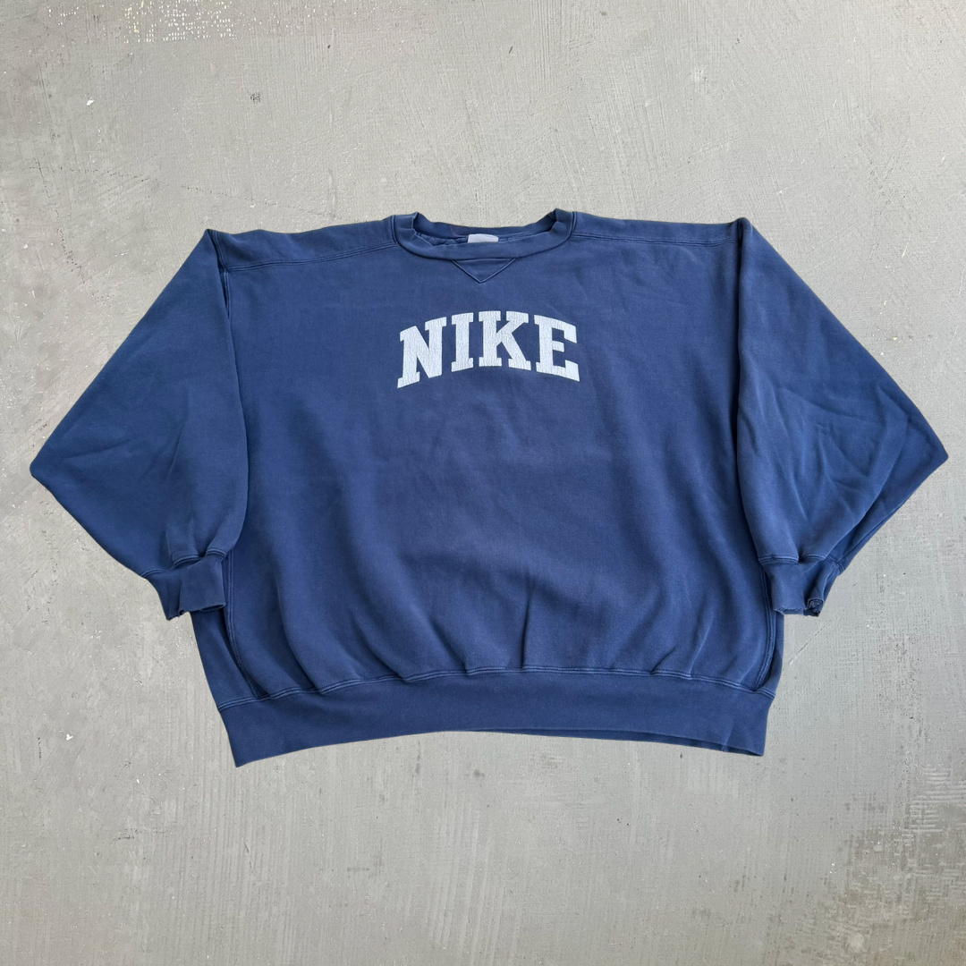 J- Vintage Y2K Nike Text Navy Crewneck - 3XL
