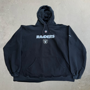 J- Vintage Oakland Raiders NFL Reebok Logo & Text Hoodie - XL