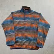 J- Vintage Patagonia Synchilla Teal/Orange Patterned Made In USA Polar Fleece - M