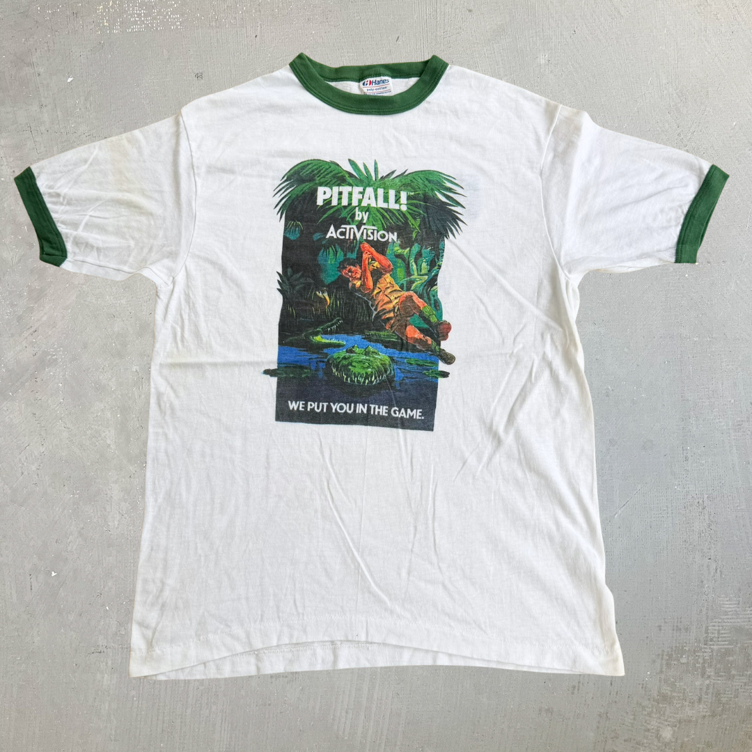 J- Vintage 80s Pitfall! By Activision Graphic Made In USA 50/50 Ringer Tee - L