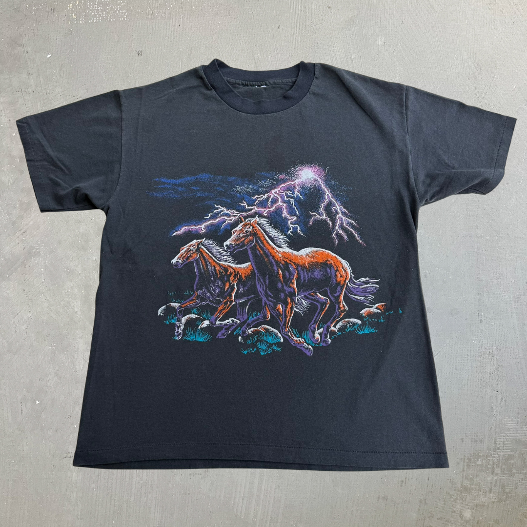 J- Vintage Horses & Lightning Graphic Single Stitch Tee - M