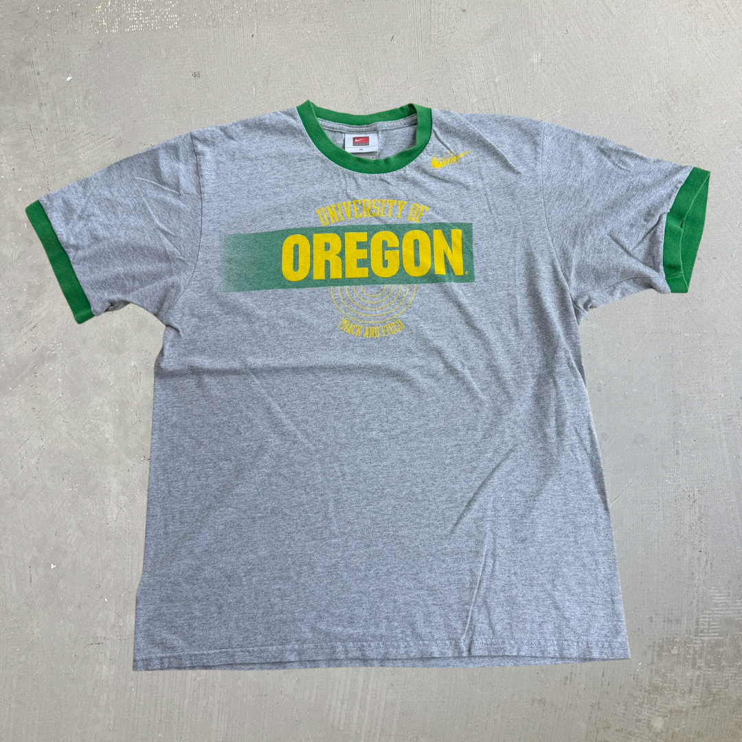 J- Vintage 00s Nike Team University Of Oregon Track & Field Graphic Ringer Tee - M