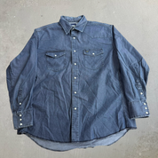 J- Vintage Wrangler Western Denim Pearl Snap Button Down Shirt - L