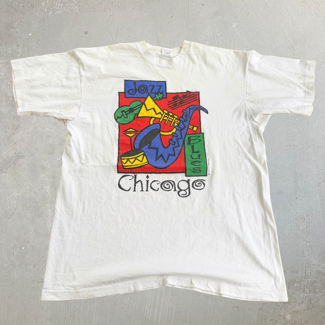 J- Vintage '93 Chicago Jazz & Blues Graphic Made In USA Single Stitch Tee - L