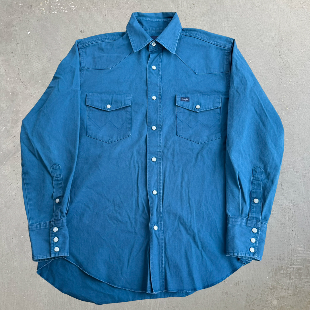 J- Vintage Wrangler Western Pearl Snap Teal Button Down Shirt - L