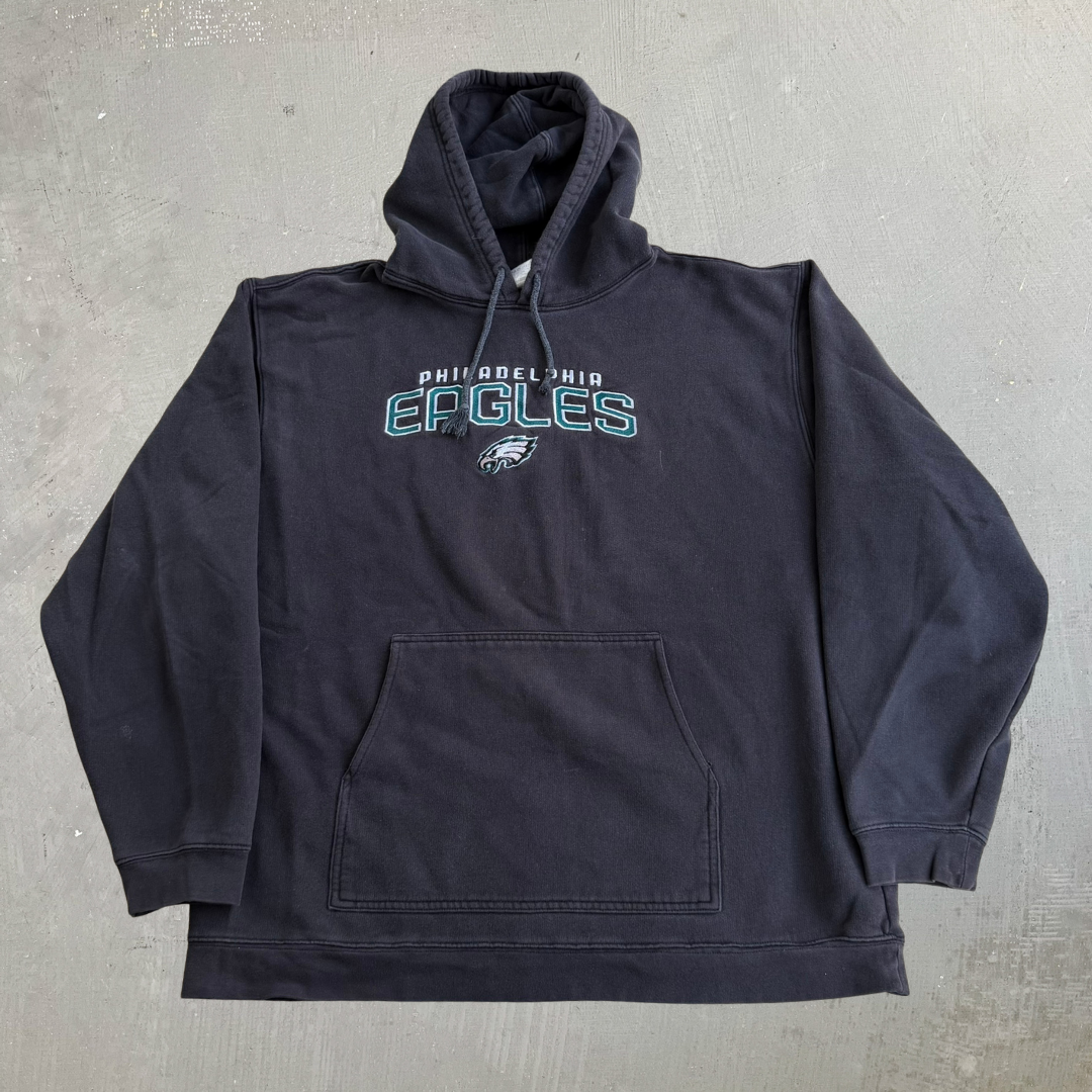 J- Vintage Philadelphia Eagles NFL Reebok Embroidered Logo & Text Hoodie - XL