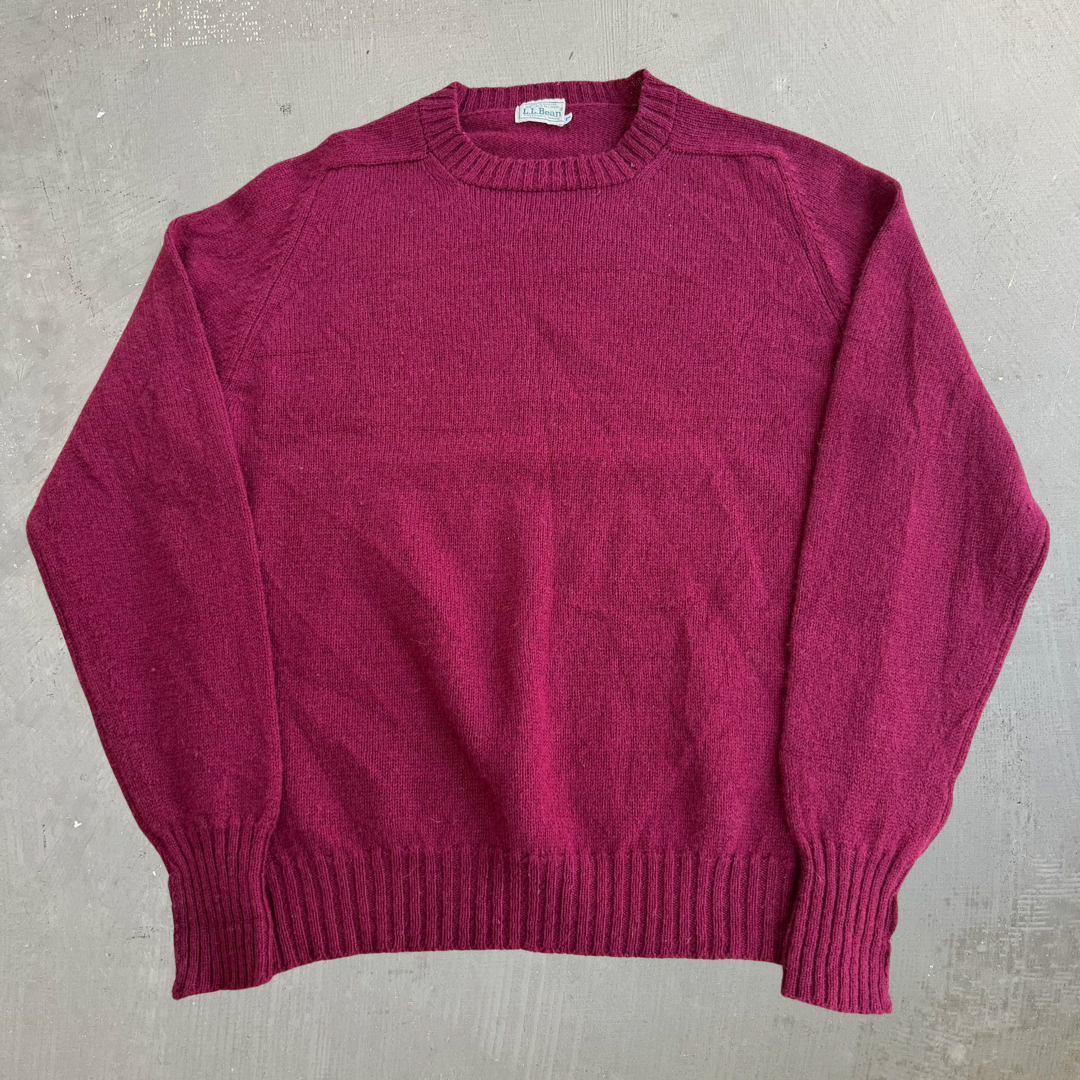 J- Vintage LL Bean Maroon Made In England Wool Knit Sweater - L