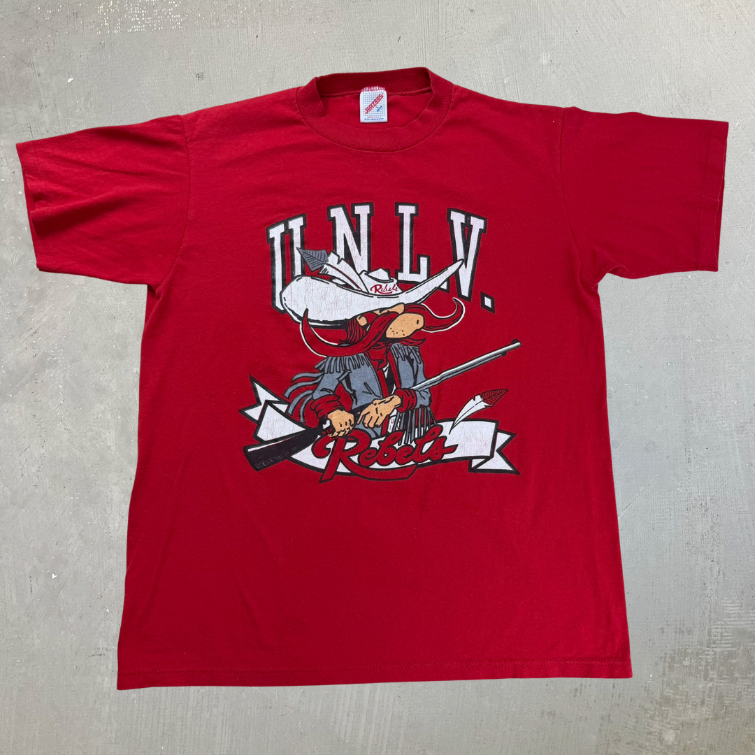 J- Vintage University Of Las Vegas Rebels Mascot Graphic Made In USA Single Stitch Tee - L