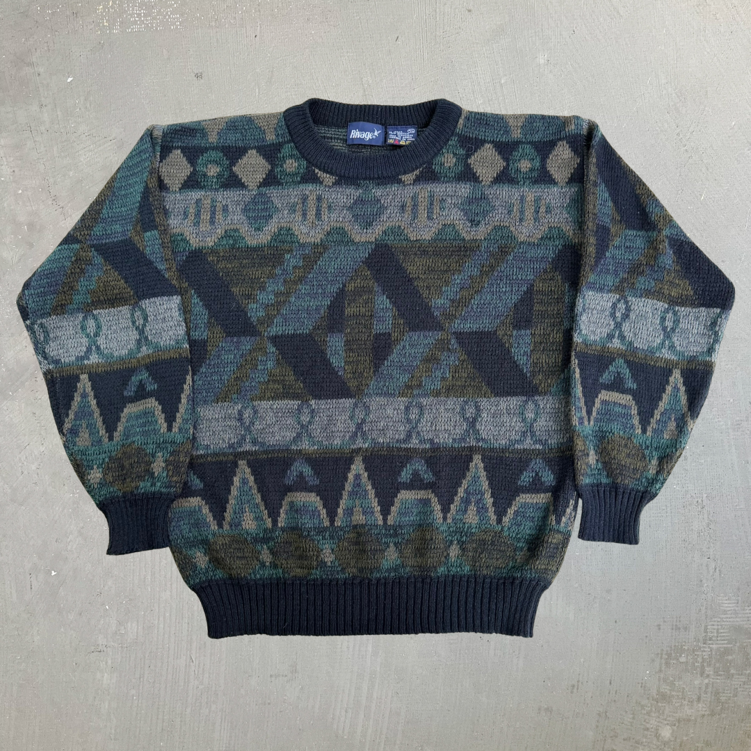 Vintage Rivage Patterned Acrylic Knit Sweater - M