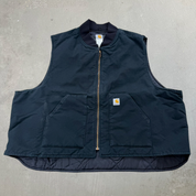 J- Vintage Carhartt Black Zip Up Quilt Lined Workwear Vest - 3XL