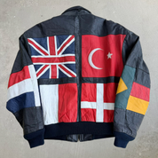 Vintage Phase 2 Embroidered World Flags Zip Up Leather Jacket - S