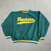 J- Vintage Green Bay Packers NFL Starter Chenille Embroidered Text Crewneck - L