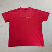 J- Vintage Tommy Hilfiger Denim Puff Print Logo & Text Tee - L