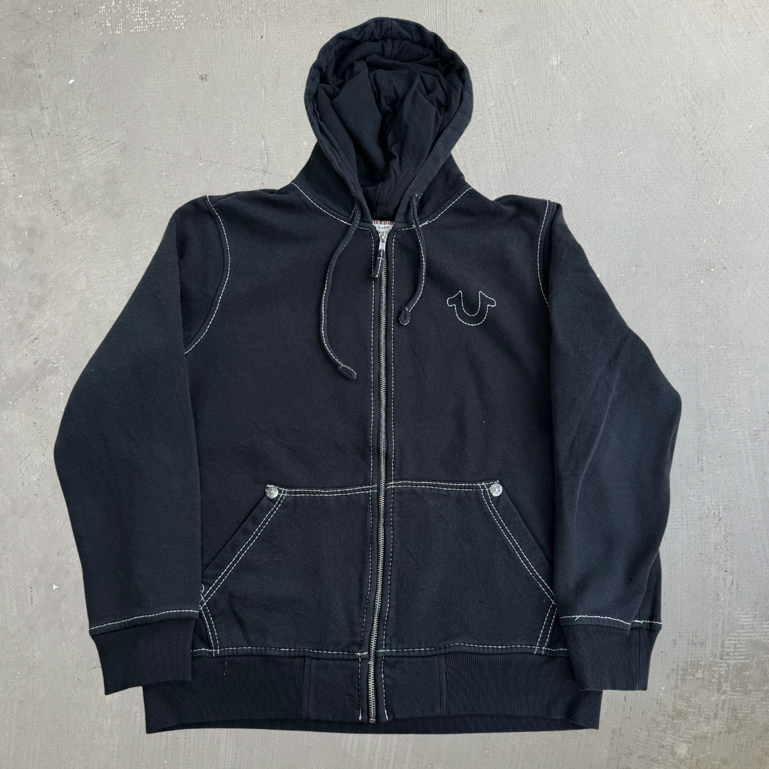 Vintage True Religion Buddha & Logo Graphic Zip Up Hoodie- L