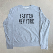 J- Vintage Abercrombie & Fitch A&Fitch New York Text Grey Crewneck - 2XL