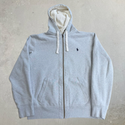 J- Vintage 90s Polo RL Embroidered Logo Zip Up Hoodie - L