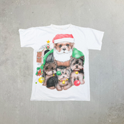 F- Vintage Christmas Dogs Animal Print Graphic Made In USA Tee