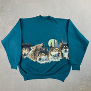 J- Vintage '92 Wolves Forest & Moon Graphic Crewneck - M