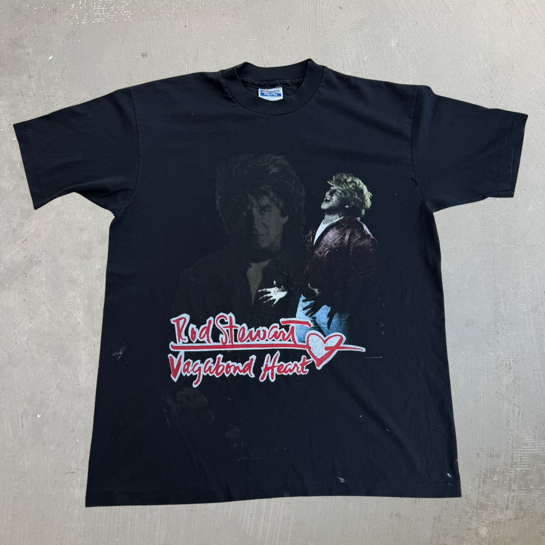 J- Vintage '91 Rod Stewart Vagabond Heart Tour Picture Made In USA Single Stitch Tee - L