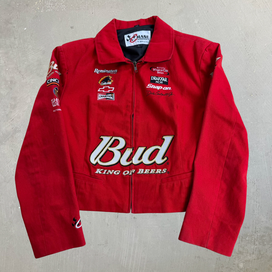 J- Vintage Nascar Dale Jr. Bud King Of Beers Chase Authentics JH Design Racing Jacket - Women's L