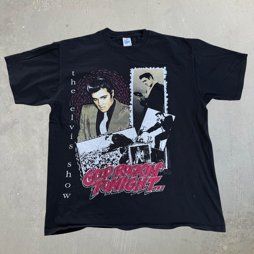 J- Vintage '94 The Elvis Show Pictures Graphic Made In USA Single Stitch Tee - L