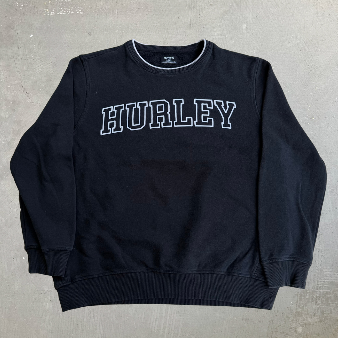 J- Vintage Hurley Collegiate Text Logo Crewneck - L