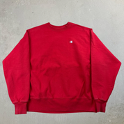 J- Vintage Champion Reverse Weave Embroidered Logo Red Crewneck - L