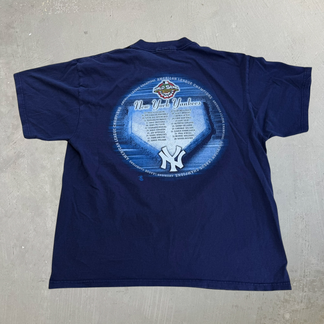 J- Vintage '00 New York Yankees MLB American League Champions Majestic Tag Tee - XL