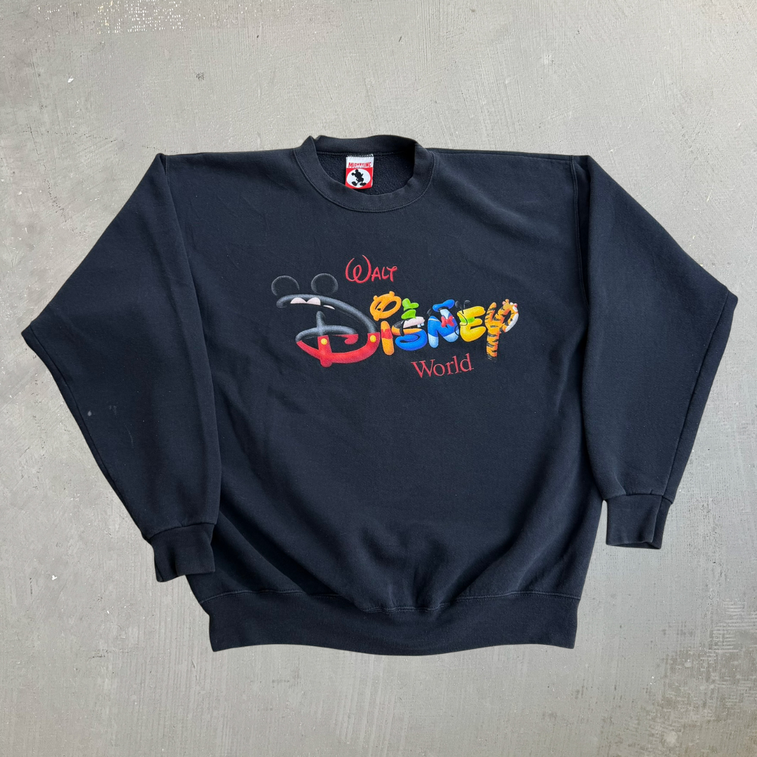 J- Vintage Walt Disney World Character Text Graphic Made In USA Crewneck - XL