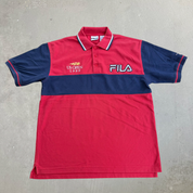J- Vintage '99 Fila US Open Tennis Embroidered Text Polo Shirt - M