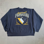 J- Vintage '92 Pittsburgh Penguins NHL Logo Graphic Made In USA Crewneck - XL