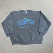 J- Vintage Mackinaw Michigan USA Graphic Text Made In USA Crewneck - L